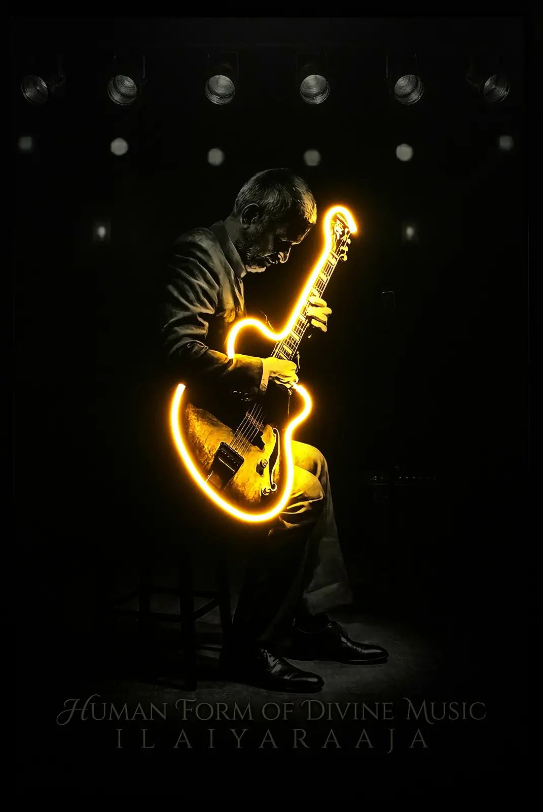 Ilaiyaraaja Inspired Guitar LED Wall Art | Human Form of Divine Music — Night