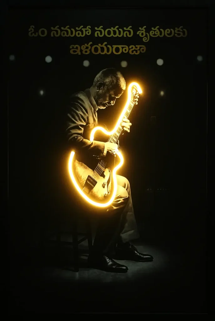 Ilaiyaraaja Guitar LED Wall Decor | Telugu Tribute Music Wall Art — Night