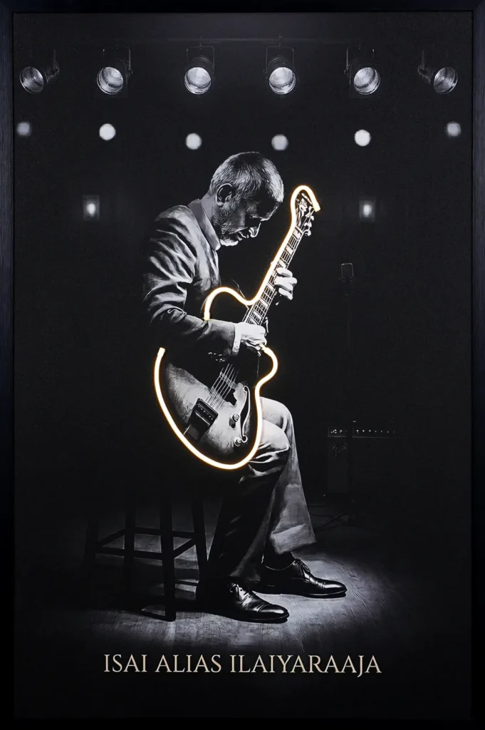 Isai Alias Ilaiyaraaja LED Wall Decor | Premium Guitar Tribute Wall Art — Day
