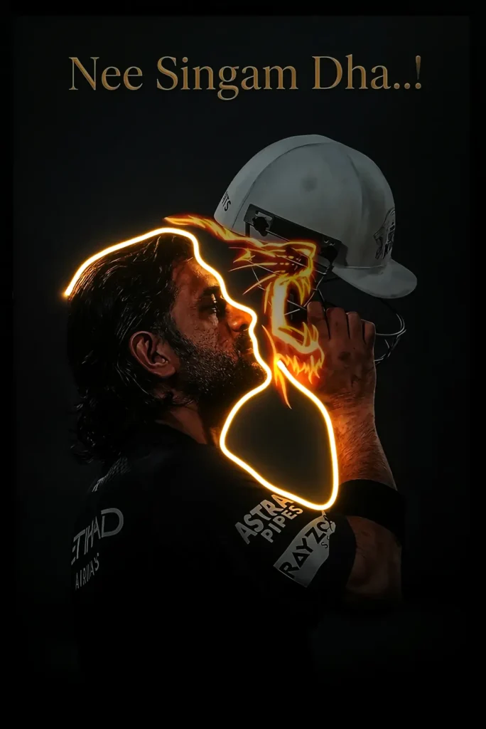 MSDhoni Nee Singam Dha LED Wall Decor | Fiery Lion Cricket Wall Decor — Night