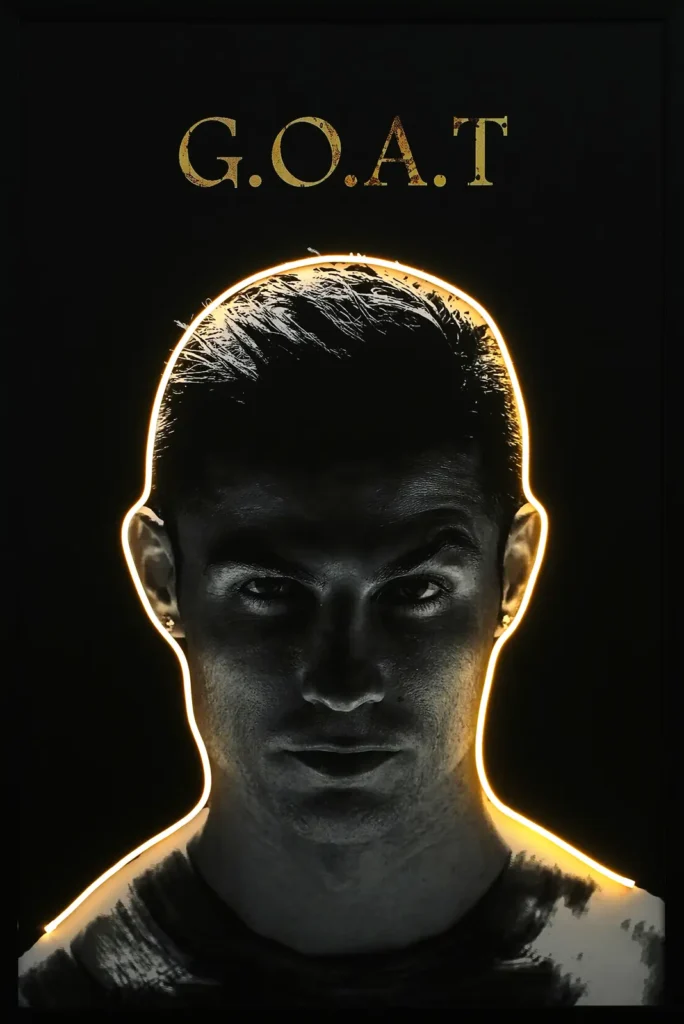 Cristiano Ronaldo GOAT LED Wall Decor | Football Legend Illuminated Portrait Decor — Night
