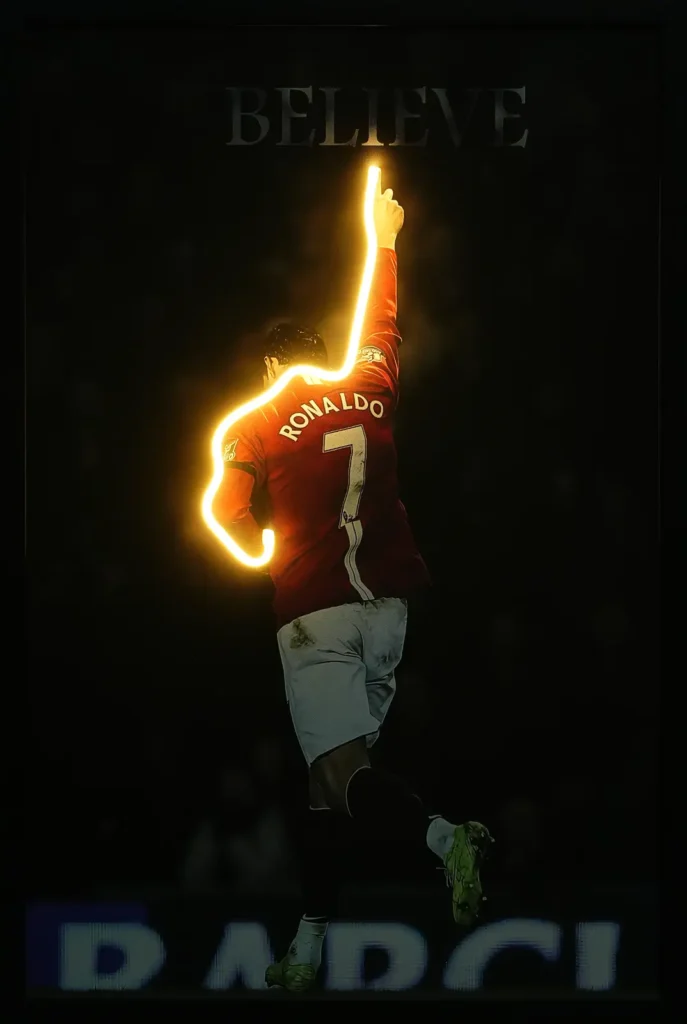 Cristiano Ronaldo BELIEVE LED Wall Decor – Football Celebration Illuminated Decor — Night