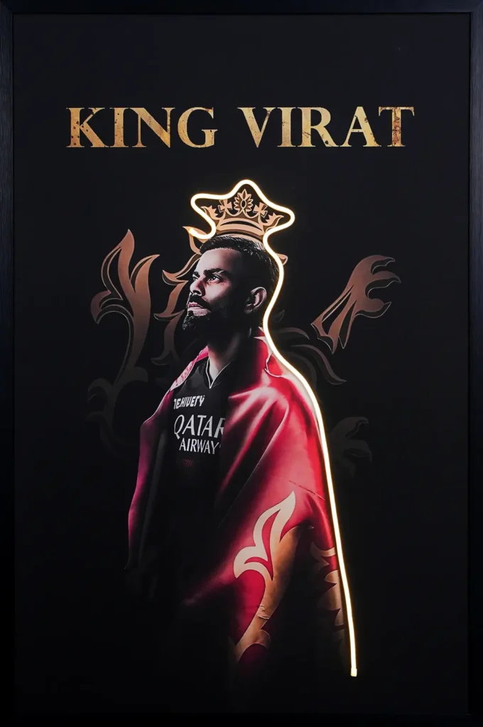 Crowned King Virat LED Wall Decor | Royal Cricket Portrait Wall Decor — Day