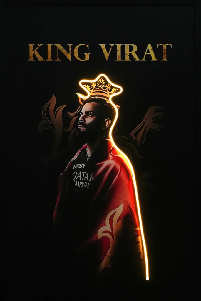 Crowned King Virat LED Wall Decor | Royal Cricket Portrait Wall Decor — Night