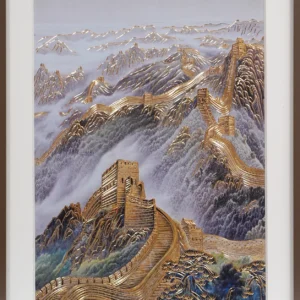 Handcrafted Great Wall of China Copper Art featuring intricate copper engraved mountain landscapes and historic architectural details
