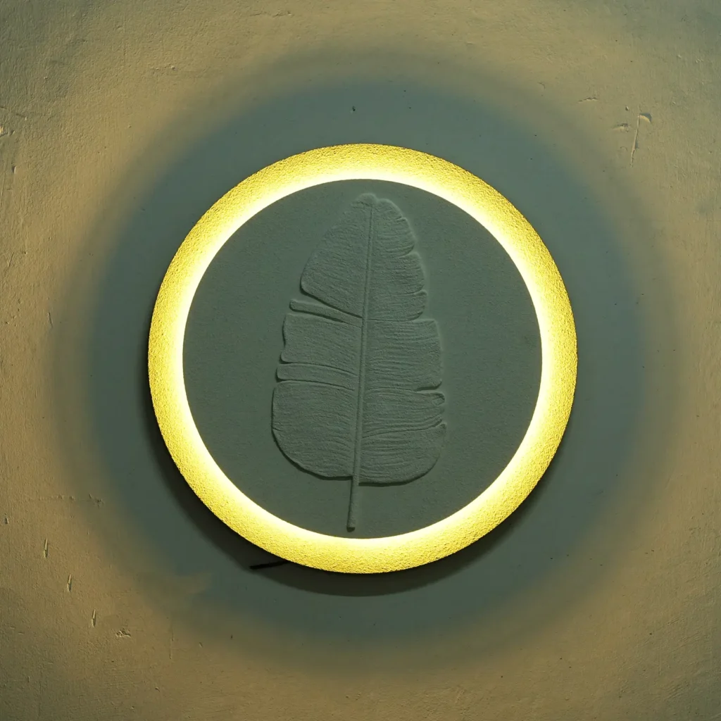 Banana Leaf LED Wall Decor | Stunning Round Illuminated Botanical Decor — Night